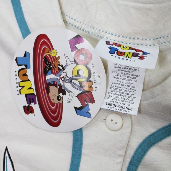Vintage 1993 Warner Bros Looney Tunes Jersey Button Front Short Sleeve Shirt L - Picture 5 of 5